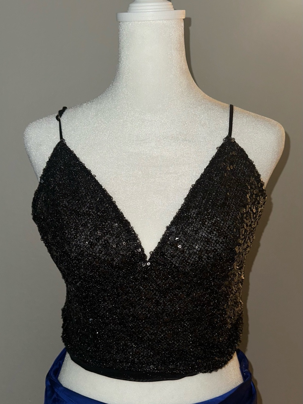 Oh Polly Black Sequin Plunge Cami Crop Top